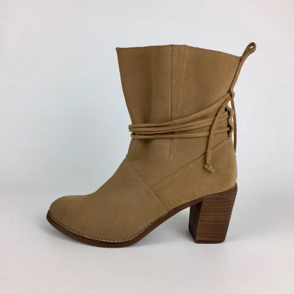 Toms Mila Toffee Suede Leather Ankle Wrap Bootie 8.5